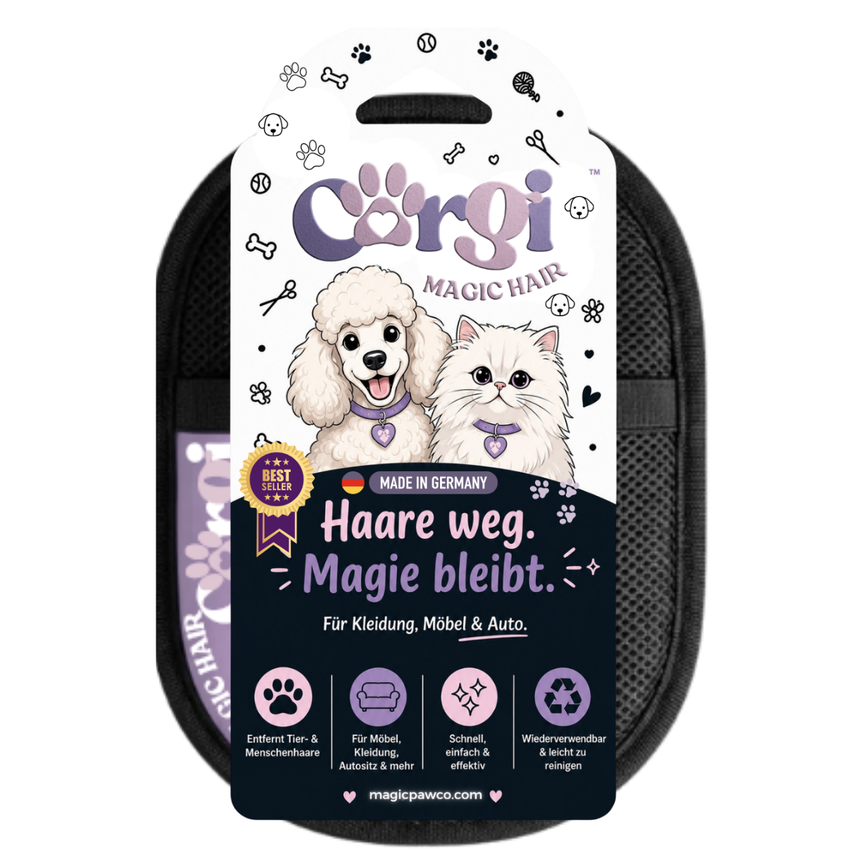 CORGI MAGIC Haarentferner Handschuh – 3-in-1 Fellpflege für Hund & Katze